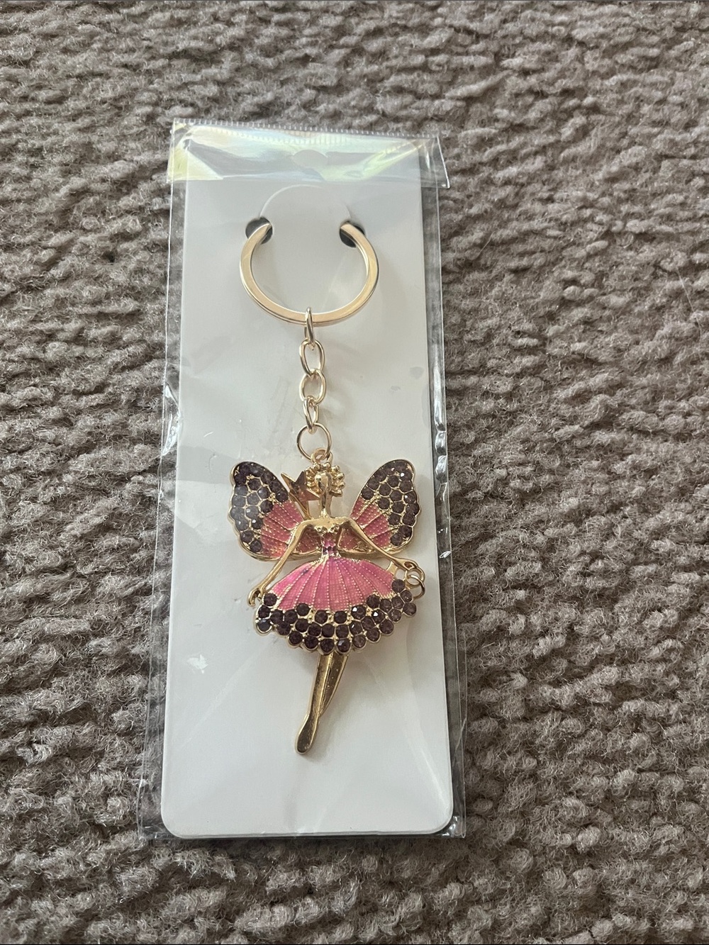 Gold Ballerina Fairy Keychain with Pink and Black Accents